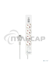 Сетевой фильтр Гарнизон EPS-OP-4-CU2-W-2 2.0 Мультипорт 4р, 10А, 1xType-C PD, 2 х USB QC, 4м, ур.защиты 4+, белый, пак(21449)