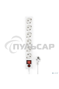 Сетевой фильтр Гарнизон ECL-6-W-5, 6р, 10А, 5м, ур.защиты 4, белый, пакет