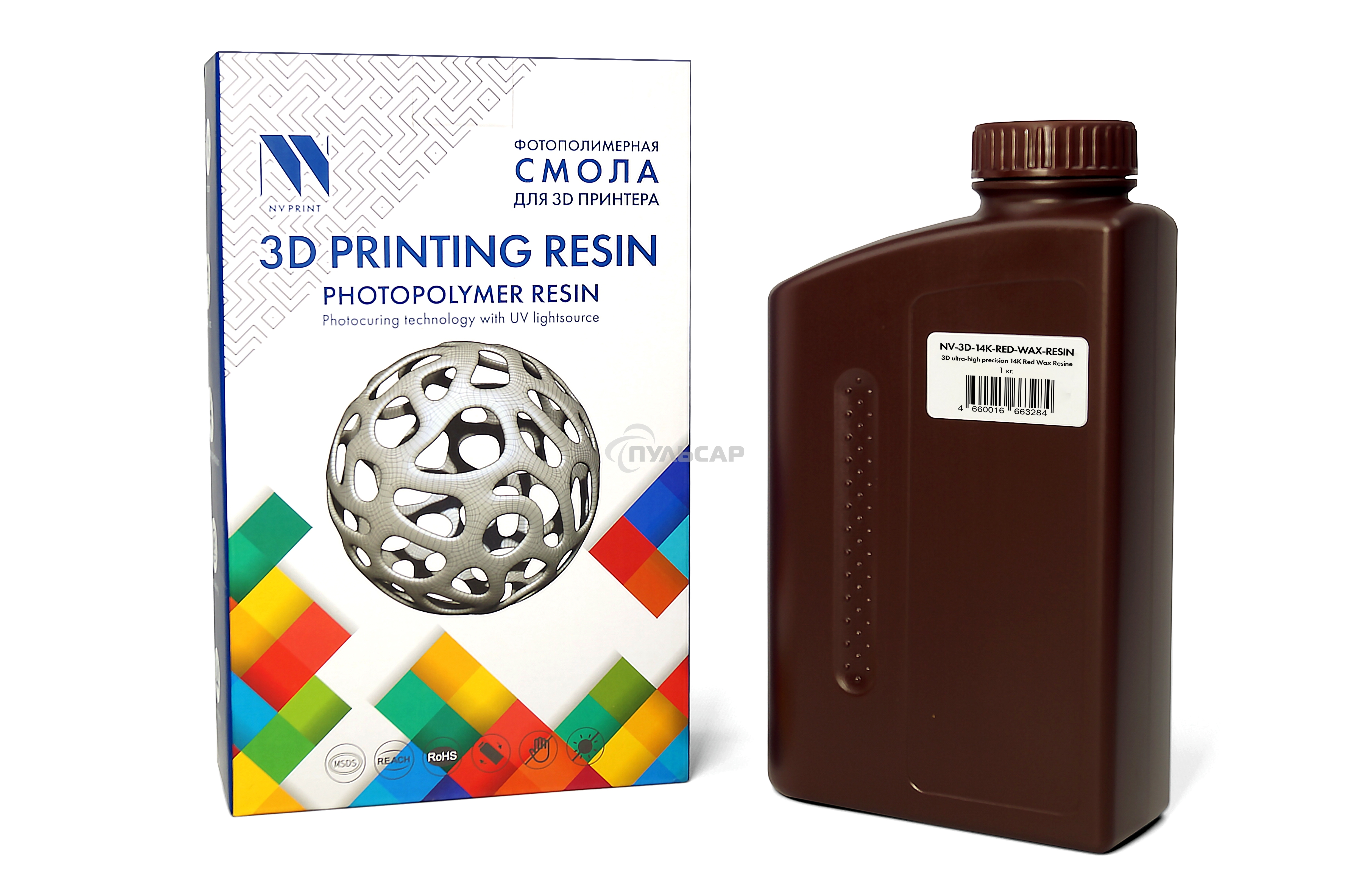 Фотополимерная смола NVPRINT высокой детализации 14K Red Wax Resine для 3D печати 1 кг (бут)