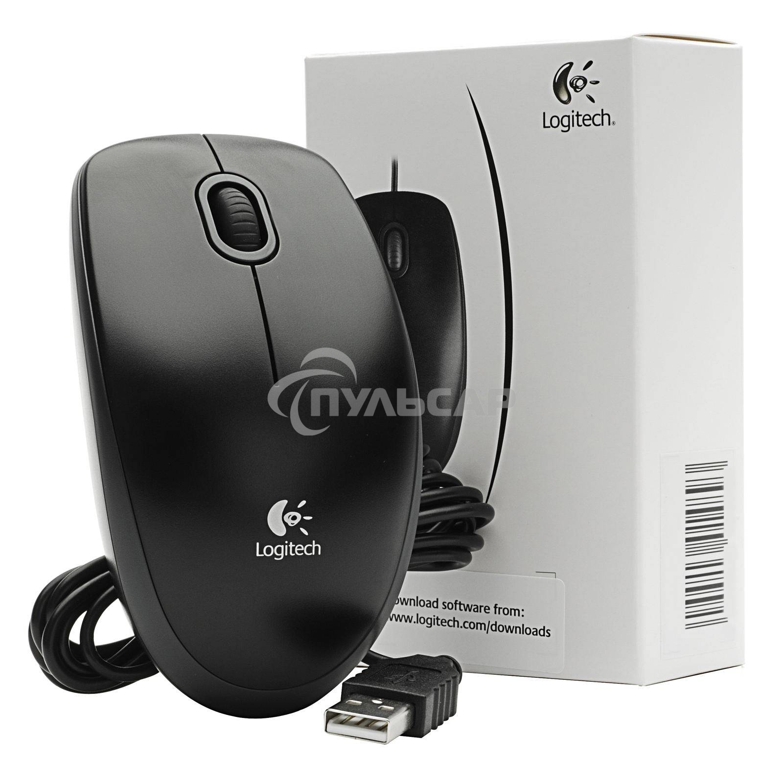 Мышь проводная Logitech B100 черный, 1000 dpi, USB, кнопки - 3