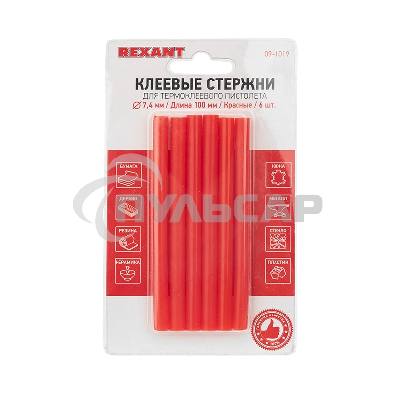 Клеевые стержни Rexant, Ø7 мм, 100 мм, красные, 6 шт., блистер