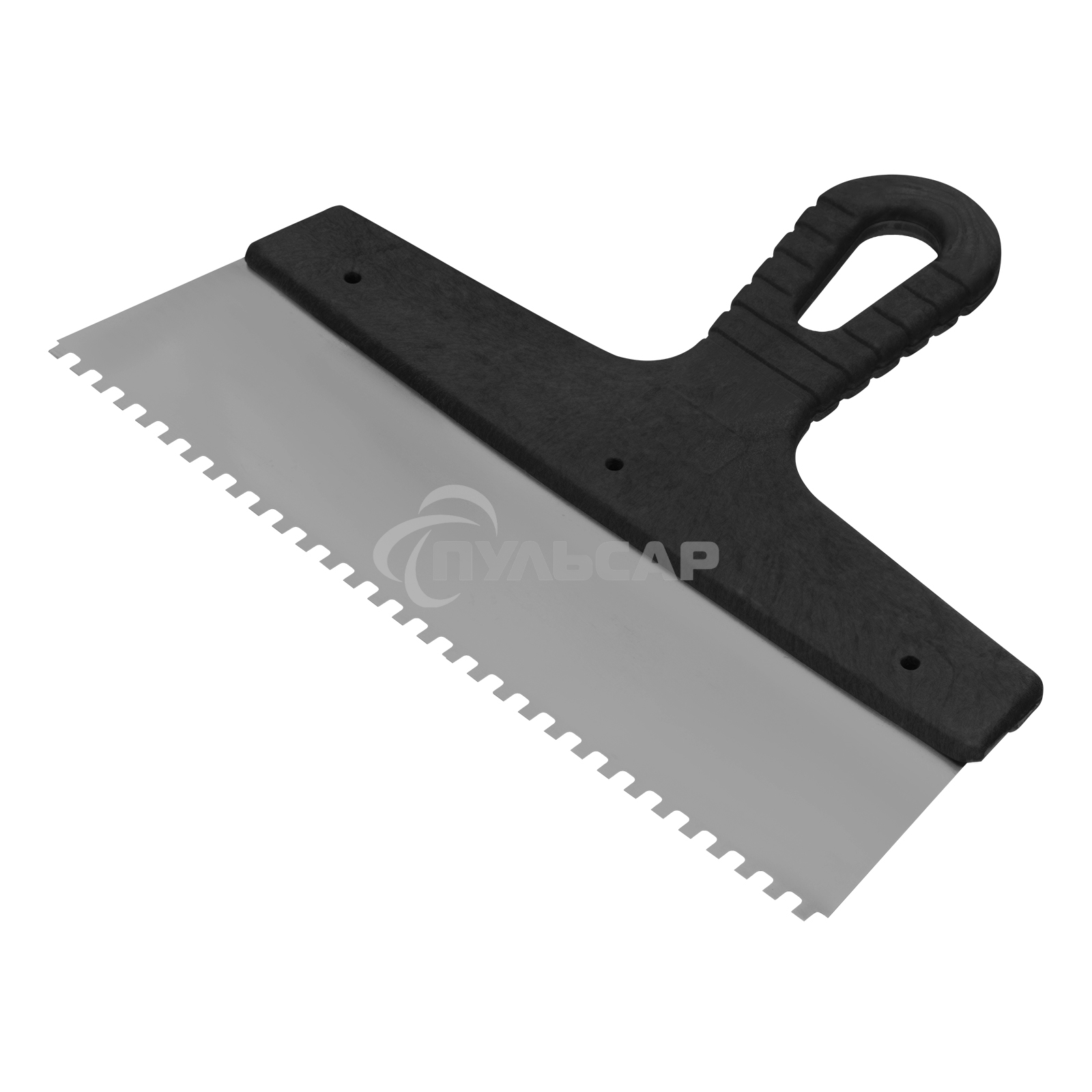 Шпатель из нержавеющей стали Сибртех 250 мм, зуб 4х4 мм, пластмассовая ручка 85457