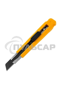 Нож, 18 мм, сменное лезвие, SK4, метал. направляющая, клипса, нажимной фиксатор Denzel