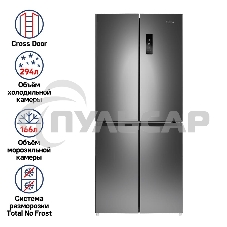 Холодильник Maunfeld MFF181NFSB черная сталь трехкамерный 320/154л морозилка снизу, Total No Frost, Side by Side