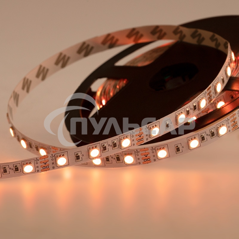 Лента светодиодная открытая, 10 мм, IP23, SMD 5050, 60 LED/m, 12 V, цвет свечения RGB