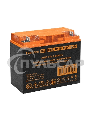 Аккумуляторная батарея ExeGate EX285662RUS HRL 12-18 (12V 18Ah, клеммы F3 (болт М5 с гайкой))