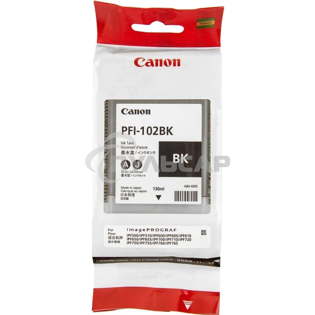 Картридж струйный Canon PFI-102Bk (0895B001) черный (130 мл.) для Canon iPF605, iPF610, iPF650, iPF655, iPF710, iPF750, iPF755, LP17, iPF510