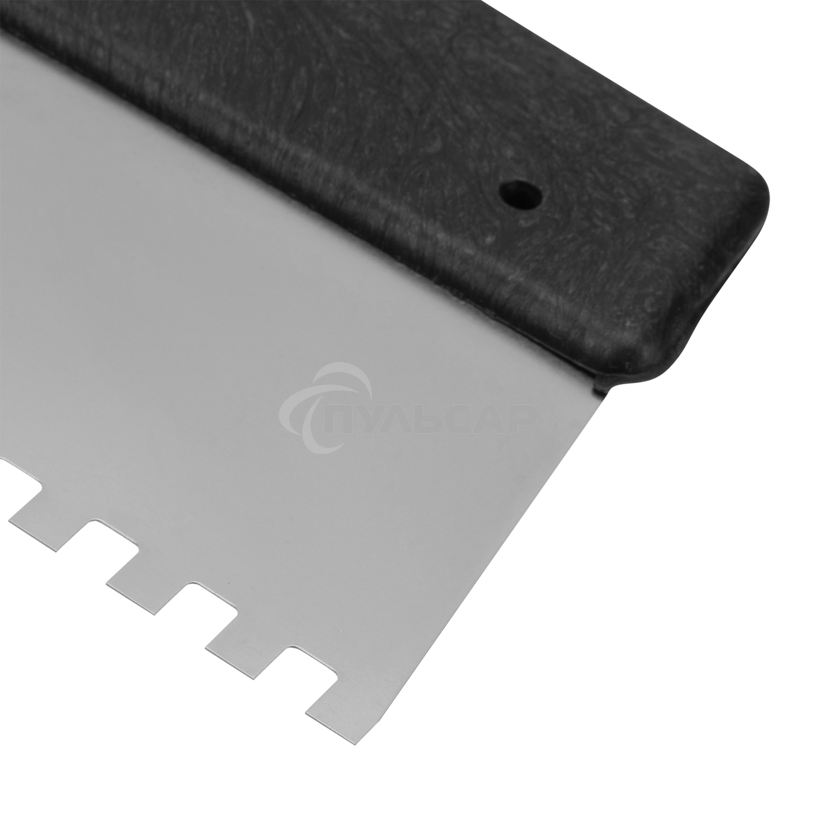 Шпатель из нержавеющей стали Сибртех 250 мм, зуб 4х4 мм, пластмассовая ручка 85457