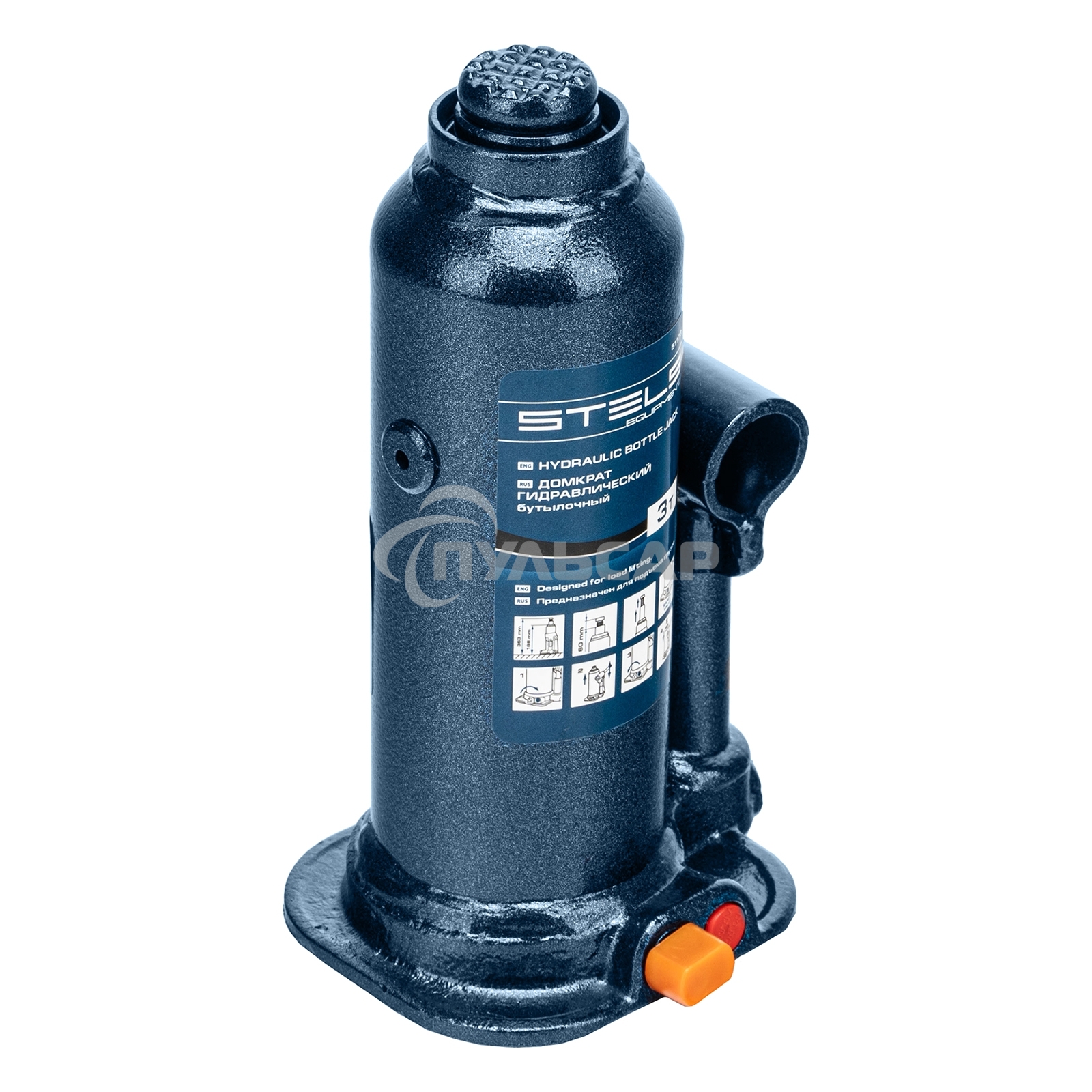 Домкрат гидравлический бутылочный, 3 т, h подъема 188–363 мм, в пласт. кейсе Stels