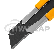 Нож, 18 мм, сменное лезвие, SK4, метал. направляющая, клипса, нажимной фиксатор Denzel