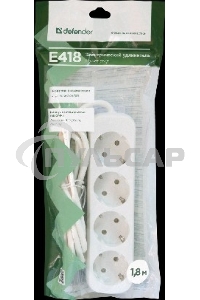 Удлинитель Defender E418 белый 1.8 м, 4 розетки 