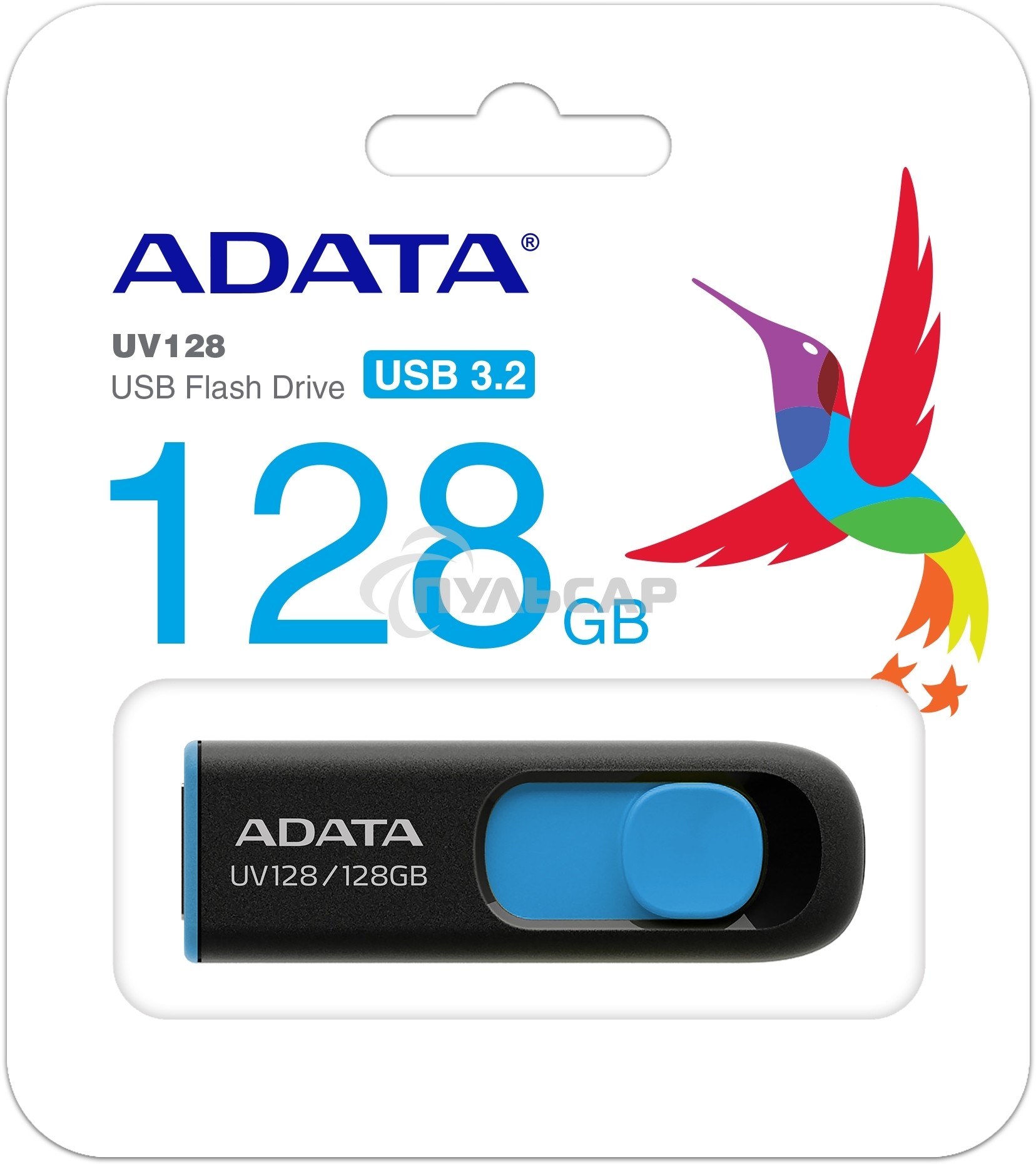 Флешка USB ADATA UV128 (AUV128-128G-RBE), 128Gb, USB 3.0, R/W 100/30, черный/синий