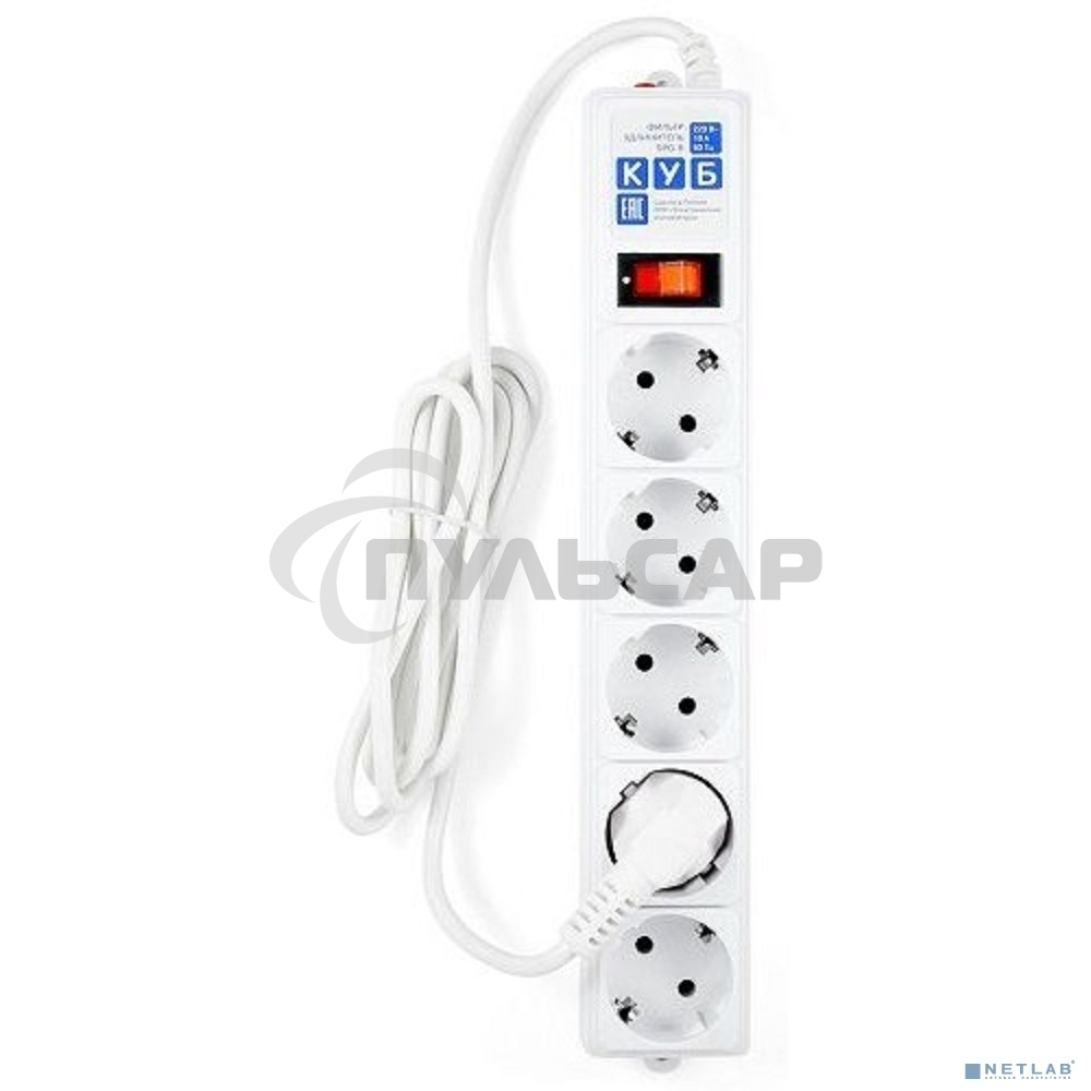 Сетевой фильтр Power Cube B 0,5 м 5 розеток (белый) 10А/2,2кВт