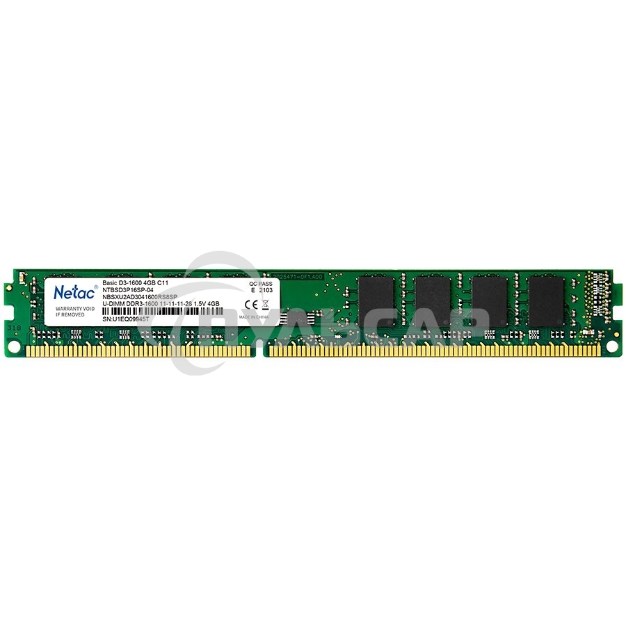 Оперативная память NETAC Basic, DDR3, 4Gb (1x4Gb), 1600MHz, CL11, DIMM