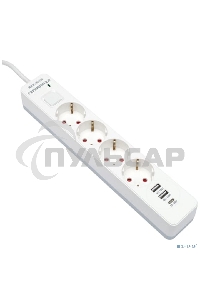 Сетевой фильтр Гарнизон EPS-OP-4-CU2-W-2 2.0 Мультипорт 4р, 10А, 1xType-C PD, 2 х USB QC, 4м, ур.защиты 4+, белый, пак(21449)