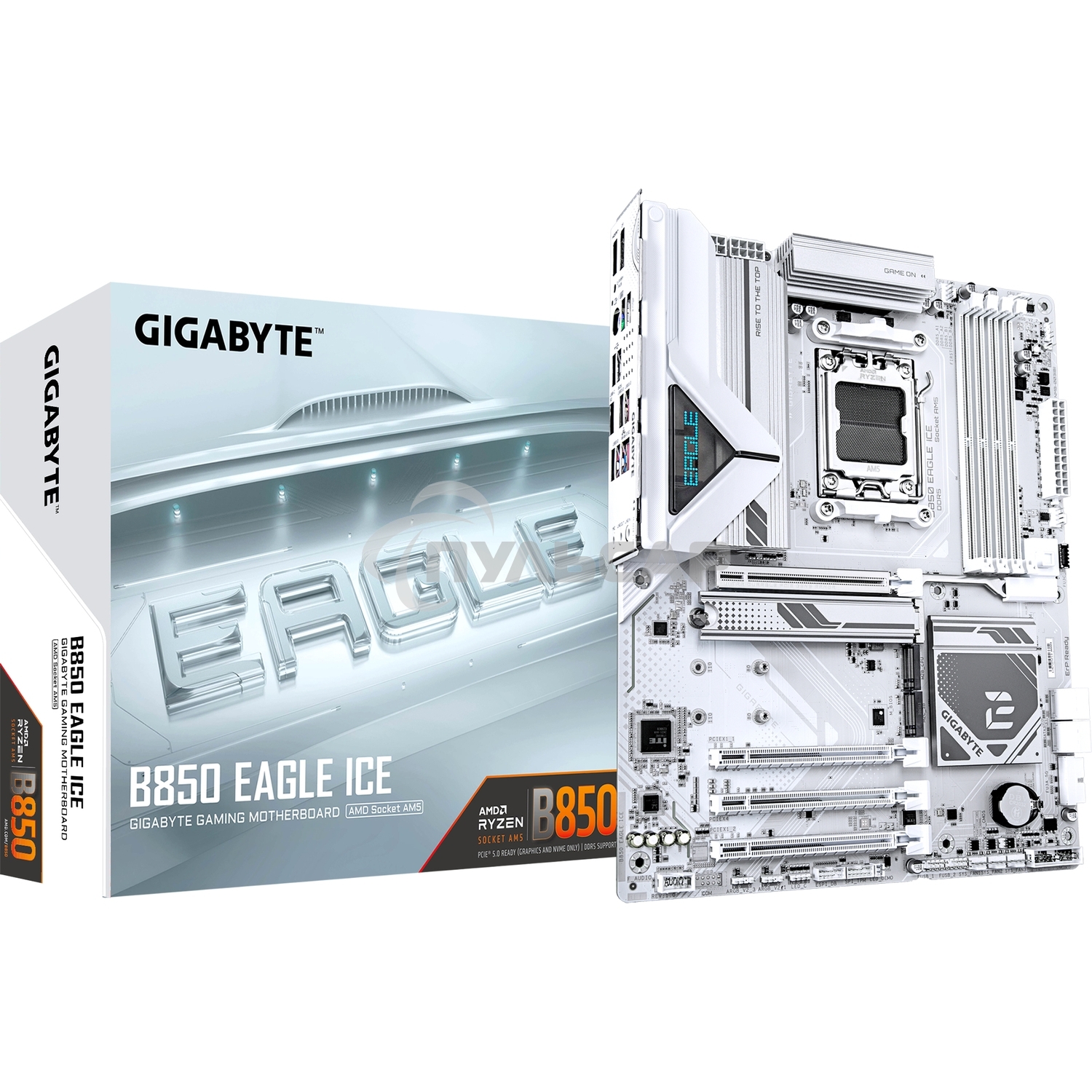 Материнская плата Gigabyte B850 EAGLE ICE, AM5, AMD B850, 4xDDR5, 4xSATA, 3xM.2, 1xPCIe 5.0 x16, 1xPCIe 4.0 x4, 2xPCIe 3.0 x1, 1xDP (v1.4), 1xHDMI (v2.1), 1x2.5Gb LAN, 2xUSB-A 10Gbps, 2xUSB-A 5Gbps, 6xUSB-A 2.0, 1xUSB-C 5Gbps, 3x3.5 мм, 7.1, ATX