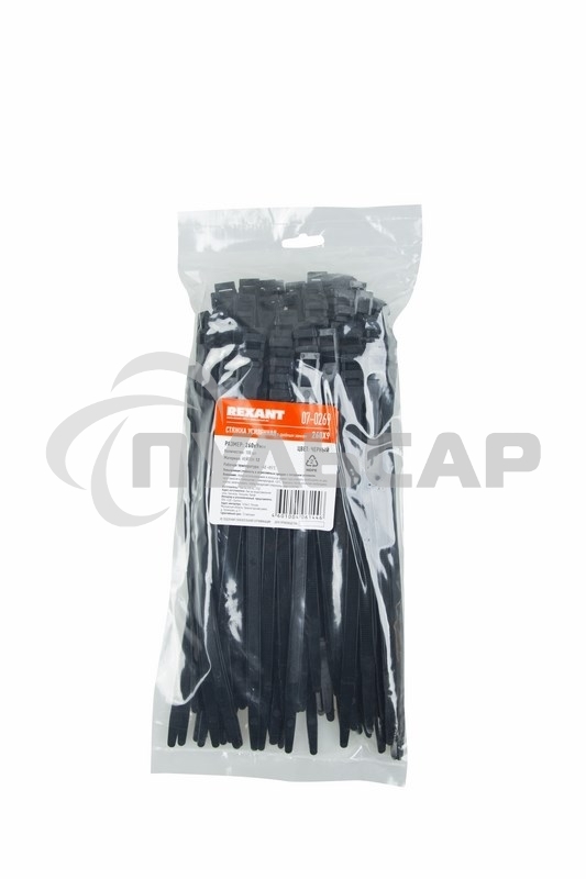 Хомут-стяжкa нейлоновая усиленная с двойным горизонтальным замком Rexant 260x9,0 мм, черная, упаковка 100 шт.