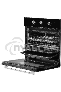 Духовой шкаф MONSHER MOE 6062 Noir, 5 режимов работы, объем духовки 58 л., утапливаемые переключатели, механический таймер, 2 стекла в дверце, энергоэффективность А, цвет: черный,фурнитура серебряная