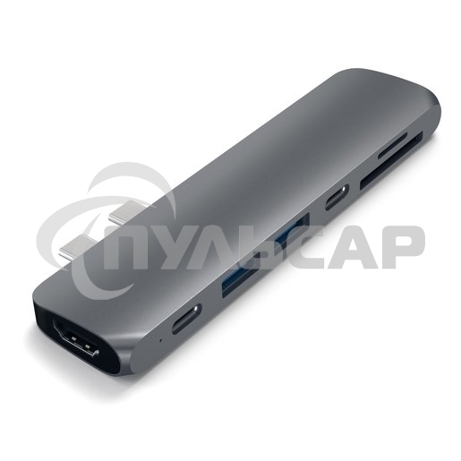 USB-хаб Satechi Aluminum Pro Hub для Macbook Pro (USB-C). Порты: HDMI, Thunderbolt 3, USB Type-C, SD, microSD, 2 x USB 3.0. серый космос.