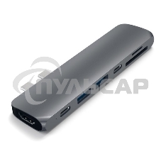 USB-хаб Satechi Aluminum Pro Hub для Macbook Pro (USB-C). Порты: HDMI, Thunderbolt 3, USB Type-C, SD, microSD, 2 x USB 3.0. серый космос.