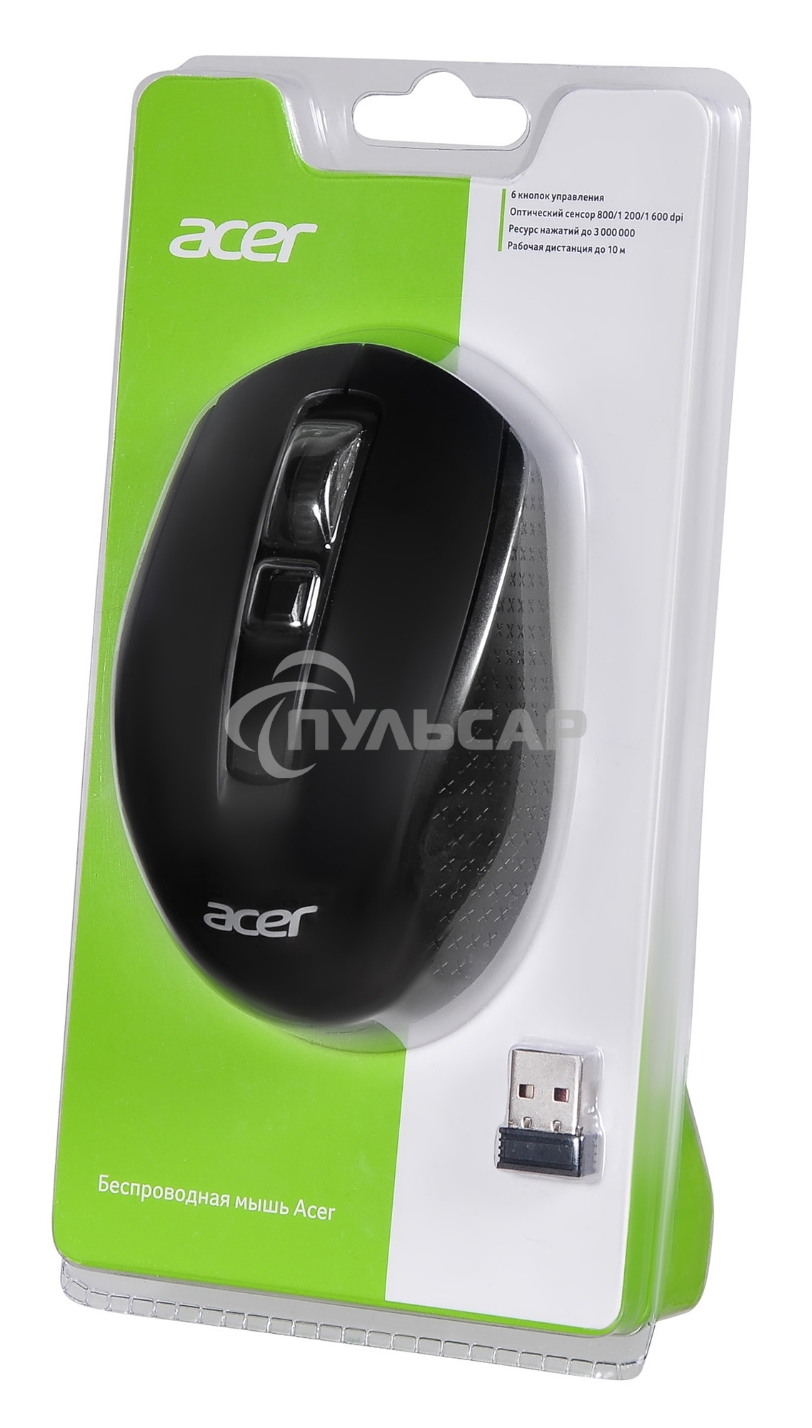 Мышь беспроводная Acer OMR060 черный, 1600 dpi, радиоканал, USB, кнопки - 6