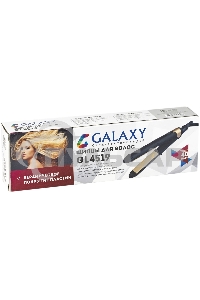 Щипцы для волос Galaxy Line GL 4519, черный, 40 Вт, максимальная температура 180°С, керамическое покрытие поверхностей, индикатор работы, ножка-подставка для обеспечения защиты от нагрева поверхности стола, шнур питания, вращающийся на 360°, подвесная пет