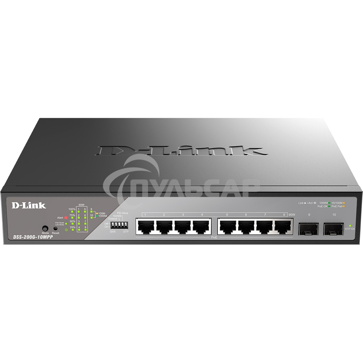 Сетевой коммутатор Smart L2 Surveillance Switch 8х1000Base-T PoE 802.3bt 90W, 2x1000Base-X SFP, PoE Budget 242W, Long-range PoE up to 250m