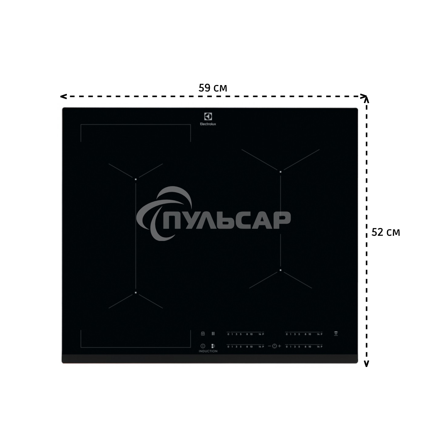 Индукционная варочная панель Electrolux CIV634 на 4 конфорки, cтеклокерамика, мощность: 7200 Вт, независимая установка, слайдерное управление,размеры (ШхГ): 59x52 см