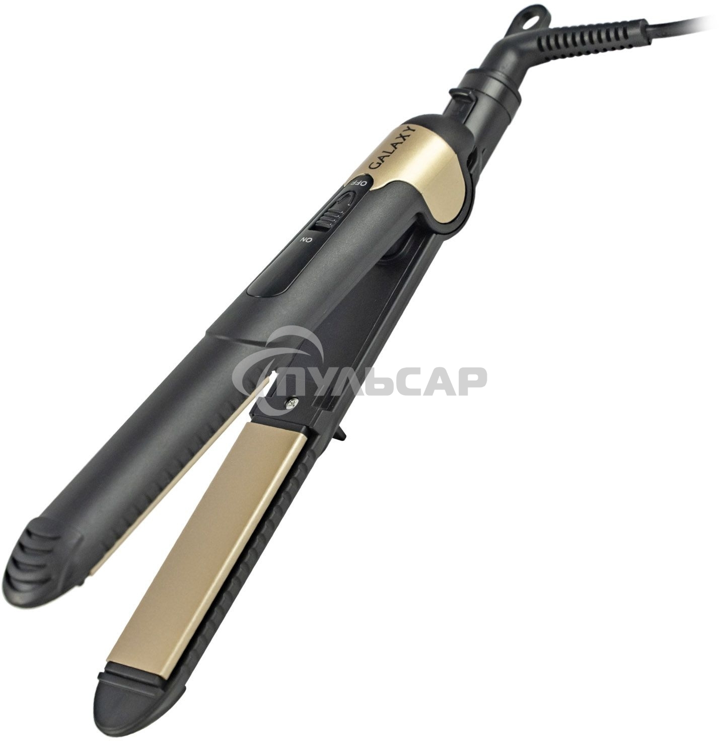 Щипцы для волос Galaxy Line GL 4519, черный, 40 Вт, максимальная температура 180°С, керамическое покрытие поверхностей, индикатор работы, ножка-подставка для обеспечения защиты от нагрева поверхности стола, шнур питания, вращающийся на 360°, подвесная пет