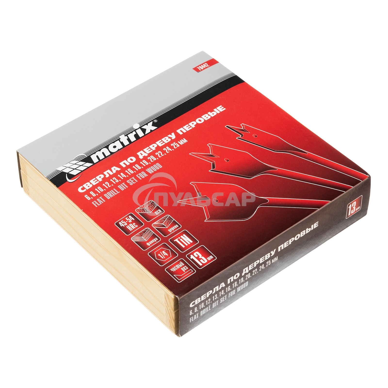 Набор сверл Matrix перовых по дереву, 6-8-10-12-13-14-16-18-19-20-22-24-25 мм 13 шт дерев