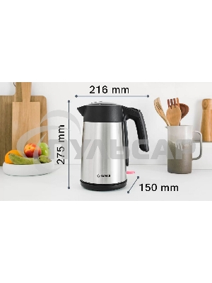 Чайник электрический Bosch TWK7L460, 1,7л, 2400 Вт., нерж.сталь, шкала уровня воды