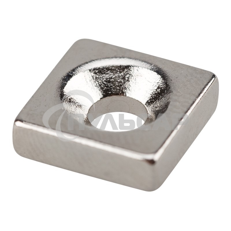 Неодимовый магнитный прямоугольник 10х10х3 мм с зенковкой 6х3,5 мм (упаковка 3 шт.)