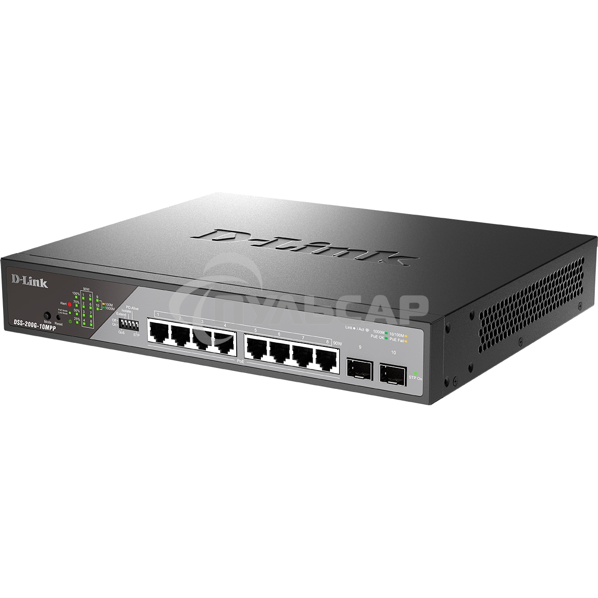 Сетевой коммутатор Smart L2 Surveillance Switch 8х1000Base-T PoE 802.3bt 90W, 2x1000Base-X SFP, PoE Budget 242W, Long-range PoE up to 250m
