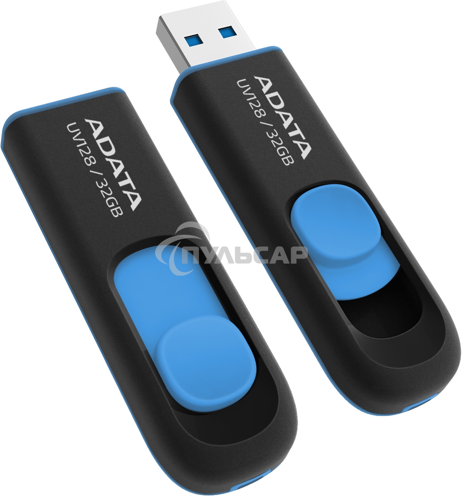 Флешка USB ADATA UV128 (AUV128-32G-RBE), 32 Gb, USB 3.0, R/W 100/30, черный/синий