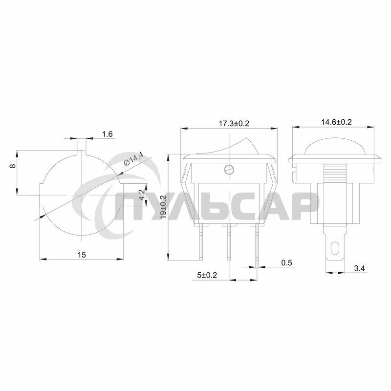 Выключатель клавишный Rexant круглый 250V 3А (3с) ON-OFF красный с подсветкой Micro