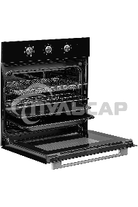 Духовой шкаф MONSHER MOE 6062 Noir, 5 режимов работы, объем духовки 58 л., утапливаемые переключатели, механический таймер, 2 стекла в дверце, энергоэффективность А, цвет: черный,фурнитура серебряная