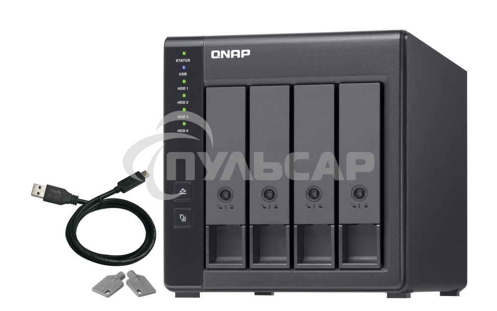 Полка расширения сетевого хранилища без дисков channel QNAP DAS TR-004 4 Bay 2.5/3.5 SATA Type-C USB 3.1 Gen 1 (5 Gb/s ) Direct Attached Storage with Hardware RAID