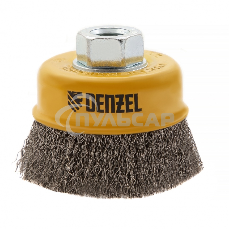 Щетка для УШМ, 75 мм, М14, Чашка, витая нержавеющая проволока 0,3 мм Denzel