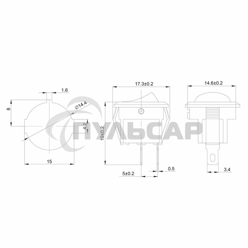 Выключатель клавишный Rexant круглый 250V 3А (2с) ON-OFF черный Micro