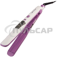 Щипцы для волос Galaxy Line GL 4516, фиолетовый, 45 Вт, максимальная температура 200°С, система ультразвукового распыления воды, съемный резервуар для воды, нагр. элемент с защитой от перегрева, пластины с керам. покрытием, ЖК-дисплей с индикацией темпера