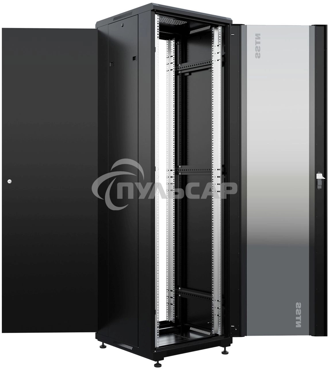 Шкаф коммутационный NTSS Премиум (NTSS-R42U6060GS-BL) напольный 42U 600x600мм пер.дв.стекл металл 900кг черный 510мм 86кг 1987мм IP20 сталь