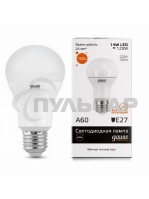 Лампа светодиодная Gauss 23219 LED Elementary A60 20W E27 1520lm 3000K 1/10/40 0