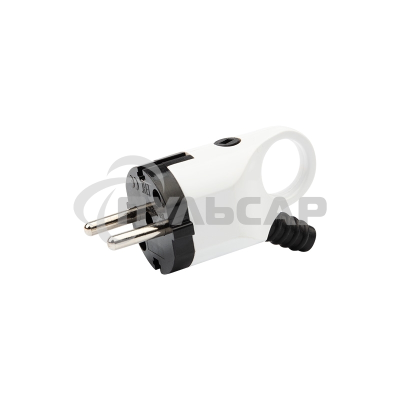 Вилка Евро угловая с з/к 16А с ушком (кольцом) бело-черная Rexant