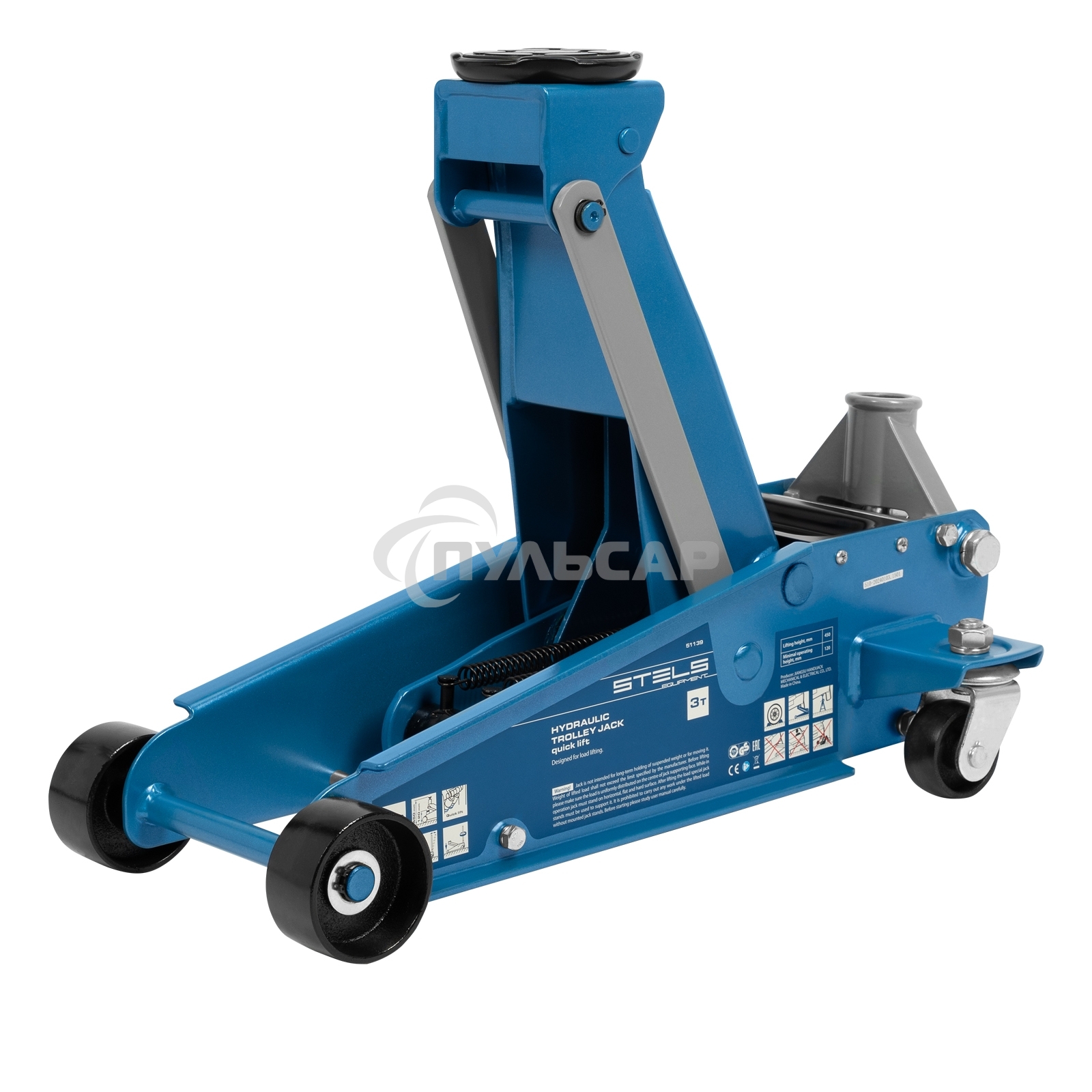 Домкрат гидравлический подкатной, 3 т, 120-450 мм, быстрый подъем, проф. Stels