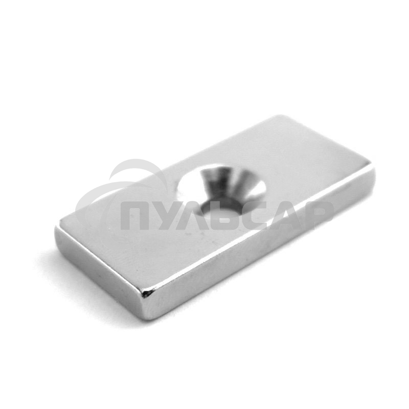 Неодимовый магнитный прямоугольник 20х10х3 мм с зенковкой 6,5х3 мм (упаковка 2 шт.)