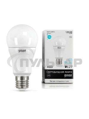 Лампа светодиодная Gauss 23222 LED Elementary A60 12W E27 1150lm 4100K 1/10/50 0