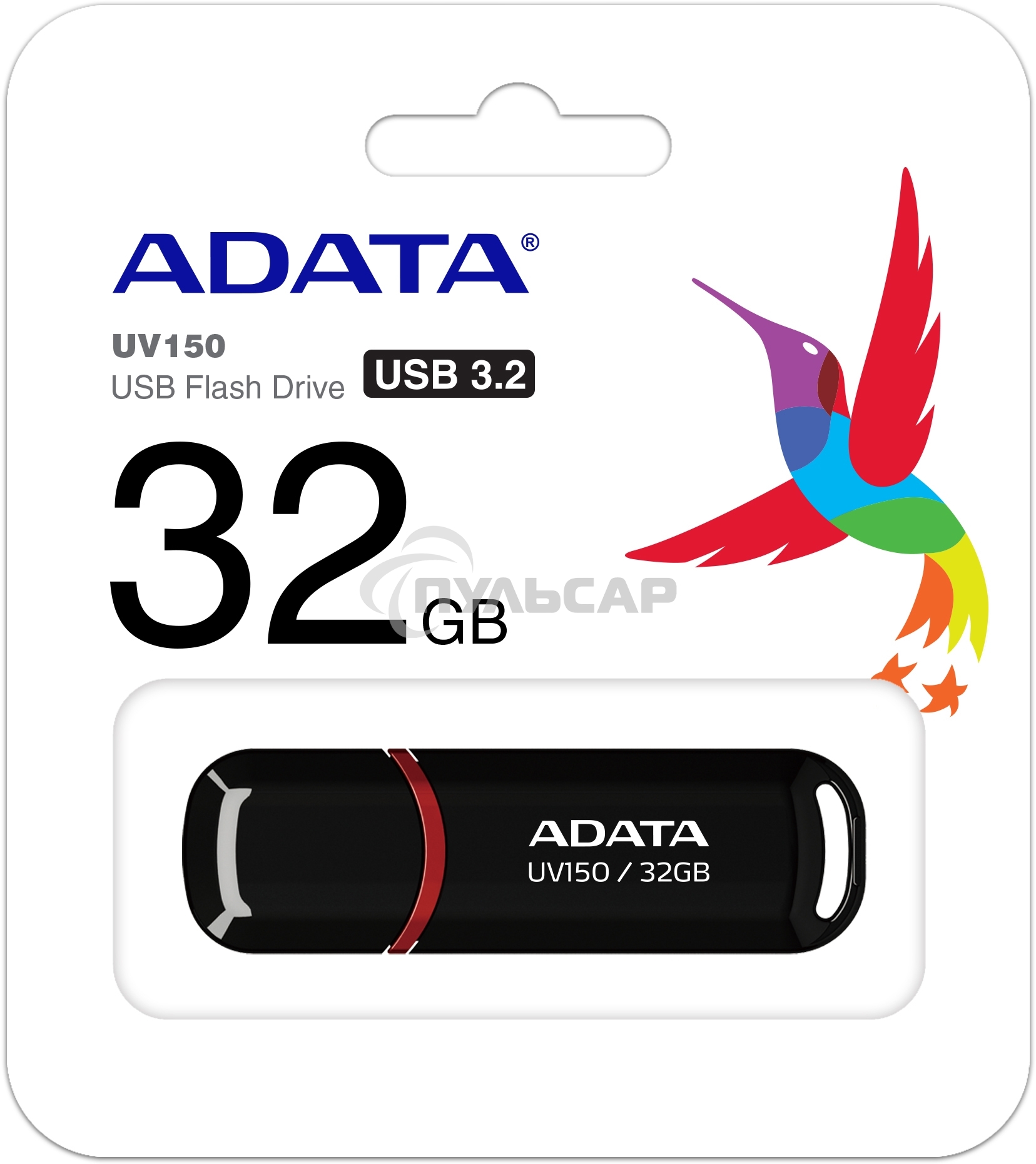 Флешка USB ADATA UV150 (AUV150-32G-RBK), 32Gb, USB 3.0, R/W 100/30, черный
