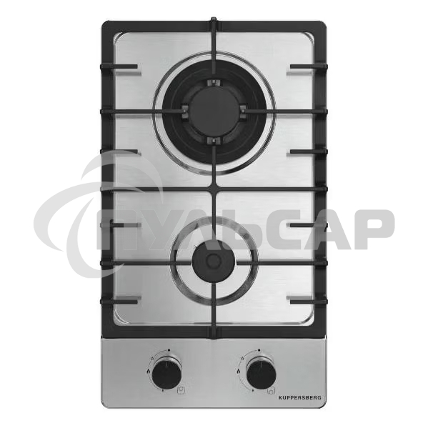 Газовая варочная панель Kuppersberg FS 36 X, газ, High-Tech, 29 см, автоматический электроподжиг, газ-контроль, форсунки под сжиженый газ, SABAF конфорки, чугунные решетки, цвет нержавеющая сталь, цвет фурнитуры черный