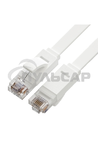 Патч-корд Greenconnect PROF плоский прямой 10.0m, UTP медь кат.6, белый, 30 AWG, ethernet high speed 10 Гбит/с, RJ45, T568B, GCR-51789
