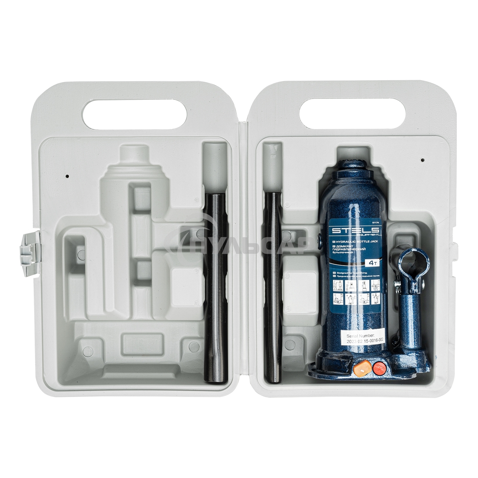 Домкрат гидравлический бутылочный, 4 т, h подъема 188–363 мм, в пласт. кейсе Stels
